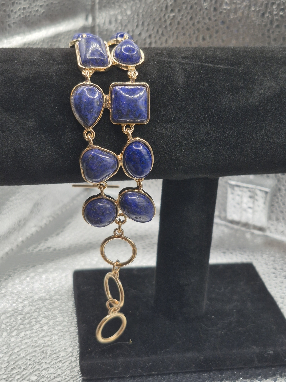 Gold-Tone Bracelet with Lapis-Lazuli Deep Blue Stones